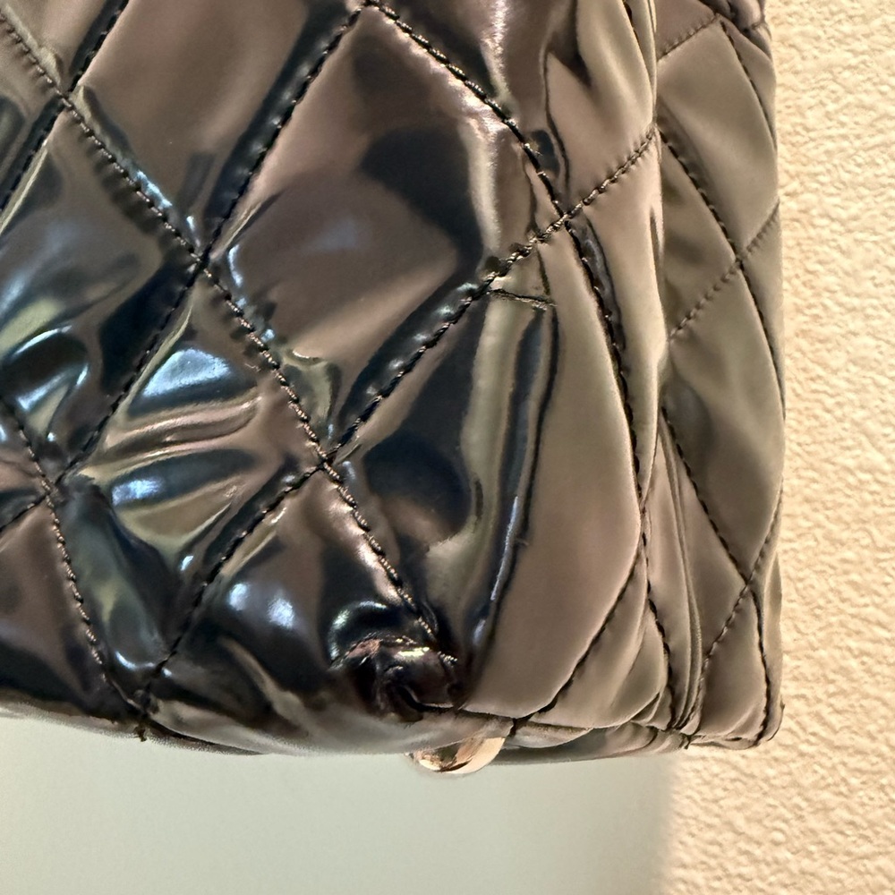 Chanel Black Quilted  Patent Leather Tote with Chain Shoulder Straps - Picture 7 of 13